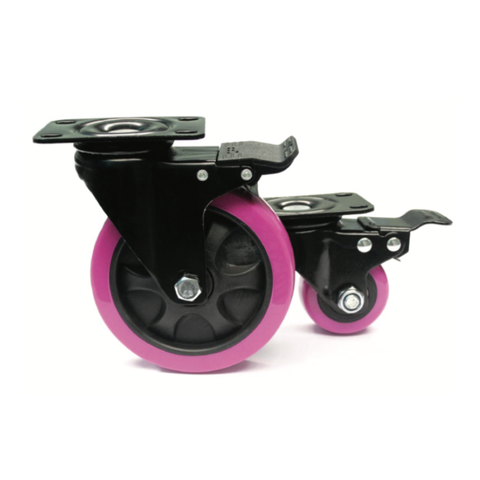 PU CASTOR – PINK - SWIVEL WITH BRAKE